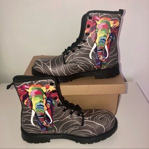 Combat Boots w/ Rainbow Elephant Design (Size:9)